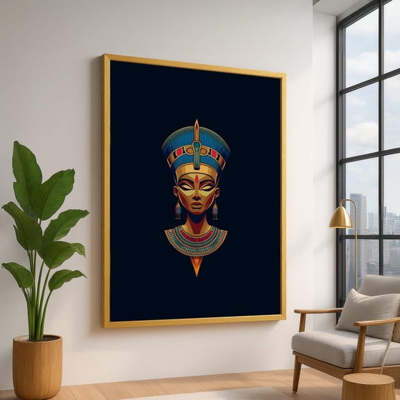 Egyptian Queen Nefertiti Portrait Canvas, Ancient Egypt Wall Art, Royal Headpiece Decor, Pharaoh Canvas, Home Decoration, Unframed Canvas Size 8x12