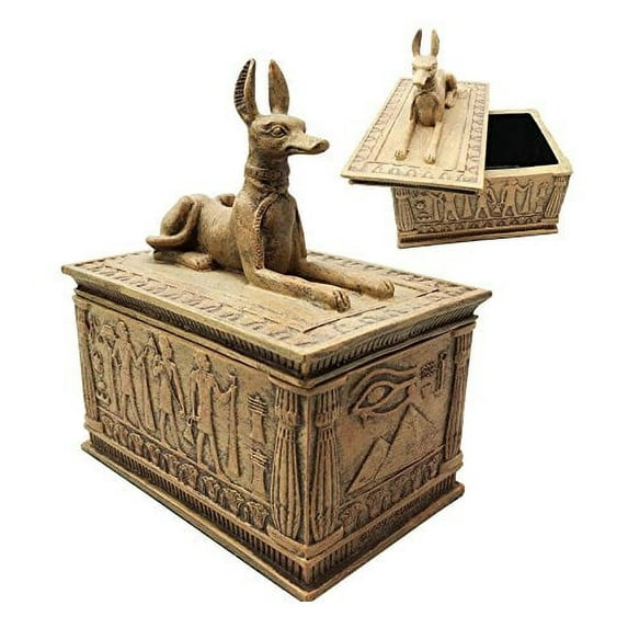 Egyptian Sandstone Anubis Dog Deity Afterlife Mummification Jewelry Box Figurine