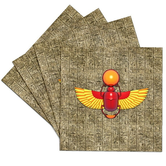 3drose, Egyptian Scarab Beetle and Ancient Hieroglyphs Art., Set of 4 Ceramic Tile Coasters