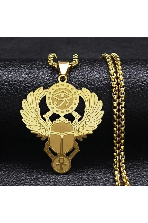 Egyptian Scarab Eye of Ra Horus Symbol Necklaces 14K Yellow Gold Ankh Key Of Life Necklace Jewelry collares