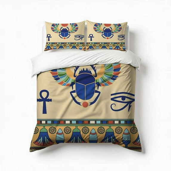 Egyptian Scarab Print Bedding Set 3 Pcs Soft Microfiber Quilt Cover For Bedroom Decor, Comforter Cover With 2 Pillowcase