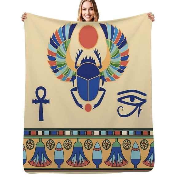 Egyptian Scarab Print Flannel Blankets Soft Warm Throw Blanket Autumn Camping Bedroom Aesthetic Bedspread