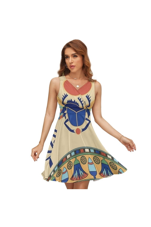 Egyptian Scarab Print Sundress Sleeveless Dress Summer Women Clothes Dress for Women Dresses