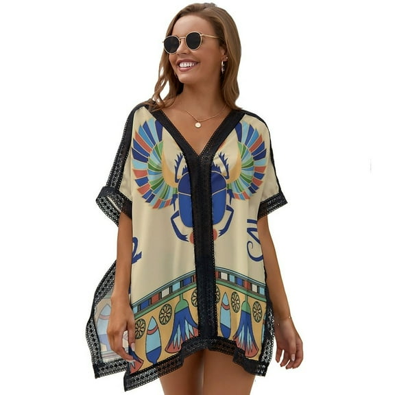 Egyptian Scarab Print Women's Swimsuit Coverup Summer Beach Cover Up Bathing Suit Dress