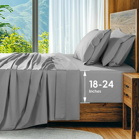 Egyptian Sheets Set, Extra Deep Pocket up to 18"-24",1000 High Thread Count, Soft & Breathable 5- Hotel Sateen Bed Sheets - 4 count (Grey,)