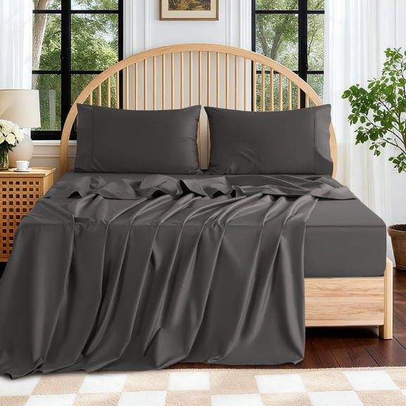 Egyptian  Sheets  Size - 600 Thread Count, Luxury Hotel Sateen Weave Bedding Set, Soft Breathable Sheet Sets, 16" Deep Pocket - 4 count(Dark Grey,)