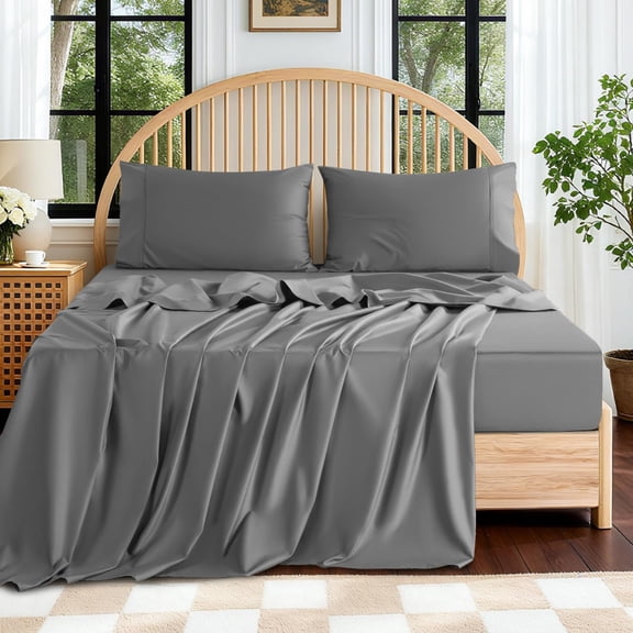 Egyptian Sheets Size - 600 Thread Count, Luxury Hotel Sateen Weave Bedding Set, Soft Breathable Sheet Sets, 16" Deep Pocket - 4 count(Grey,)