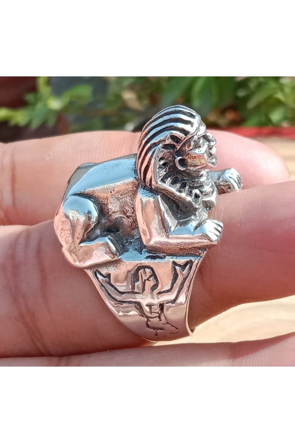 Egyptian Sphinx PHARAOH Men's Ring 925 Sterling Silver scarab Talisman Jewelry