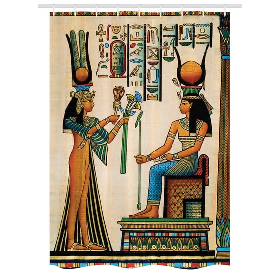 Egyptian Stall Shower Curtain, Old Egyptian Papyrus Depicting Queen Nefertari with Historical Empire Artwork, Fabric Bathroom Set with Hooks, 54W X 78L Inches, Multicolor, by Ambesonne