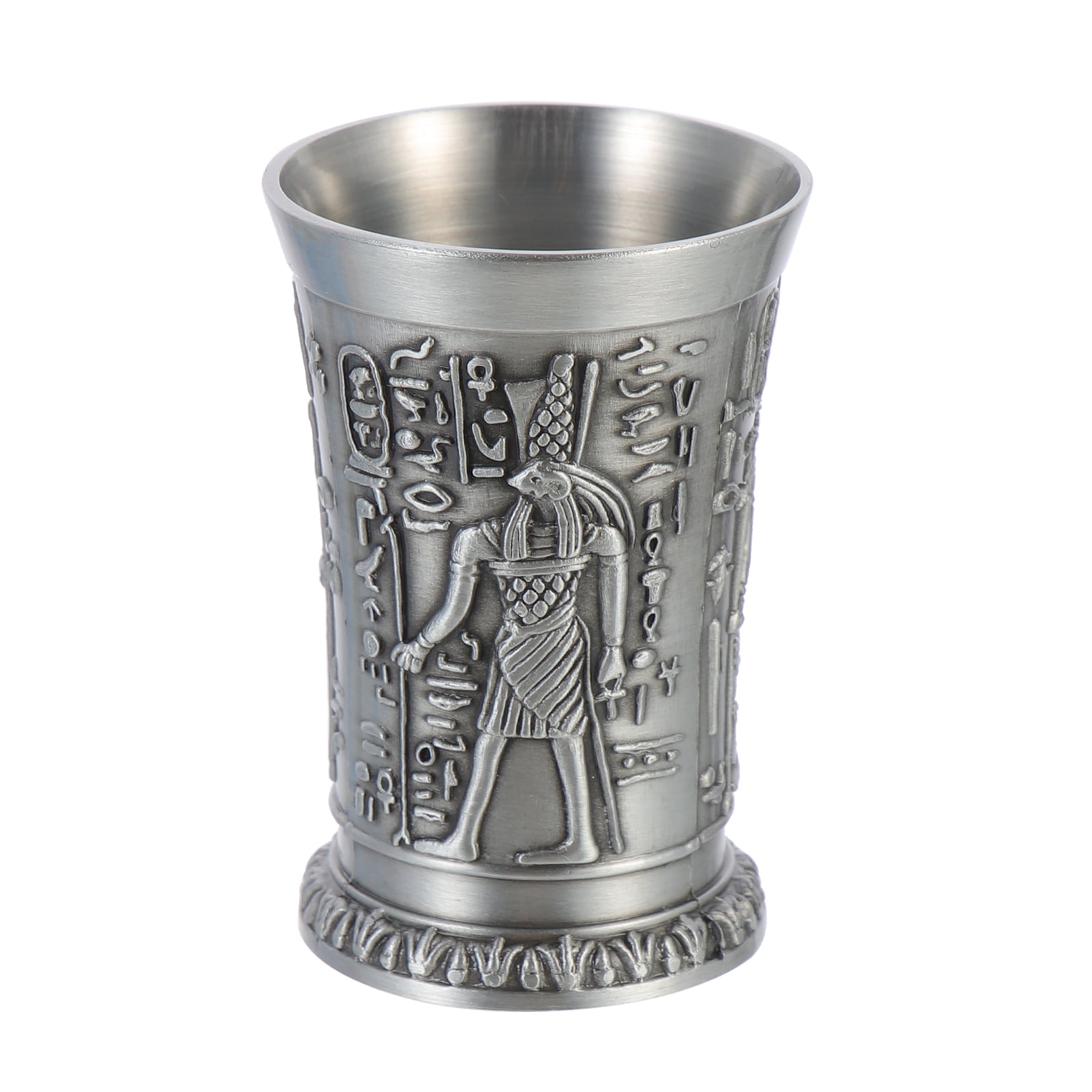 Egyptian Style Wine Glass Bronze Whiskey Cup Shot Display Case Vintage