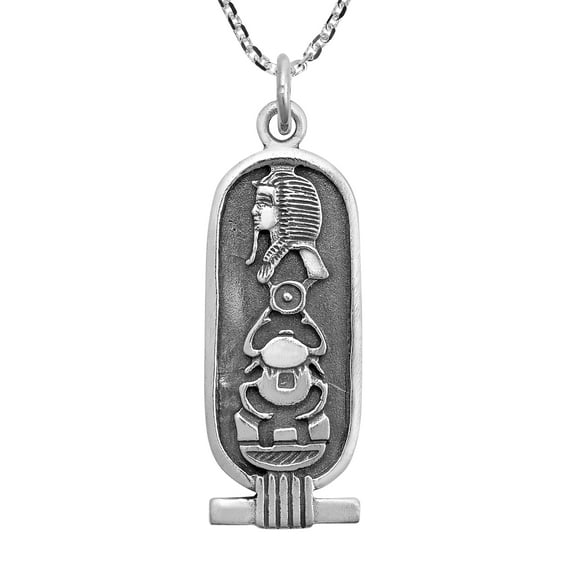Egyptian Sun God Scarab Beetle Sterling Silver Portrait Tag Pendant Necklace