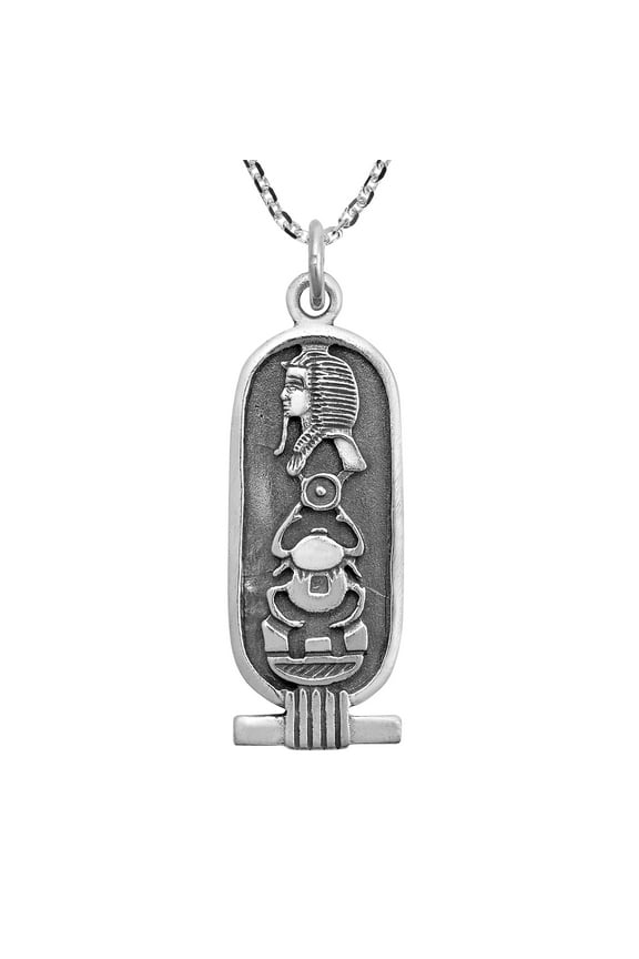 Egyptian Sun God Scarab Beetle Sterling Silver Portrait Tag Pendant Necklace
