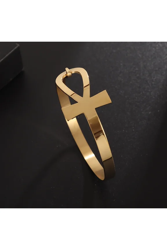 Egyptian Symbol Ankh Cross Life Cuff 14K White Gold Bracelet For Women Men Religious Amulets Jewelry Gift Accessories