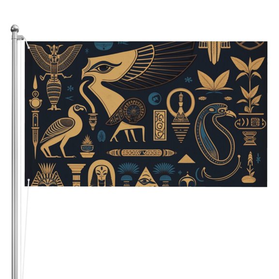 Egyptian Symbols Hieroglyphs Mascots Vintage Double Sided Flag 3x5FT Reversible Garden Flag Outdoor Decor for House, Porch, Lawn, Yard, Indoor Wall, Party Decoration