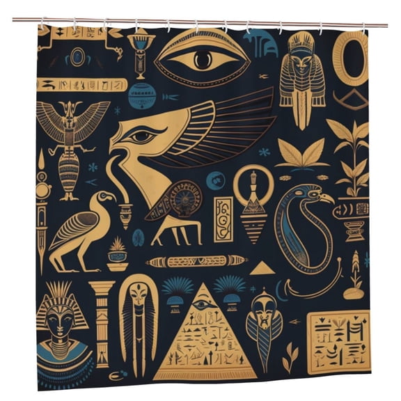 Egyptian Symbols Hieroglyphs Mascots Vintage Shower Curtain with 12 Plastic Hooks Washable Polyester Fabric Bathroom 72x72 Inch