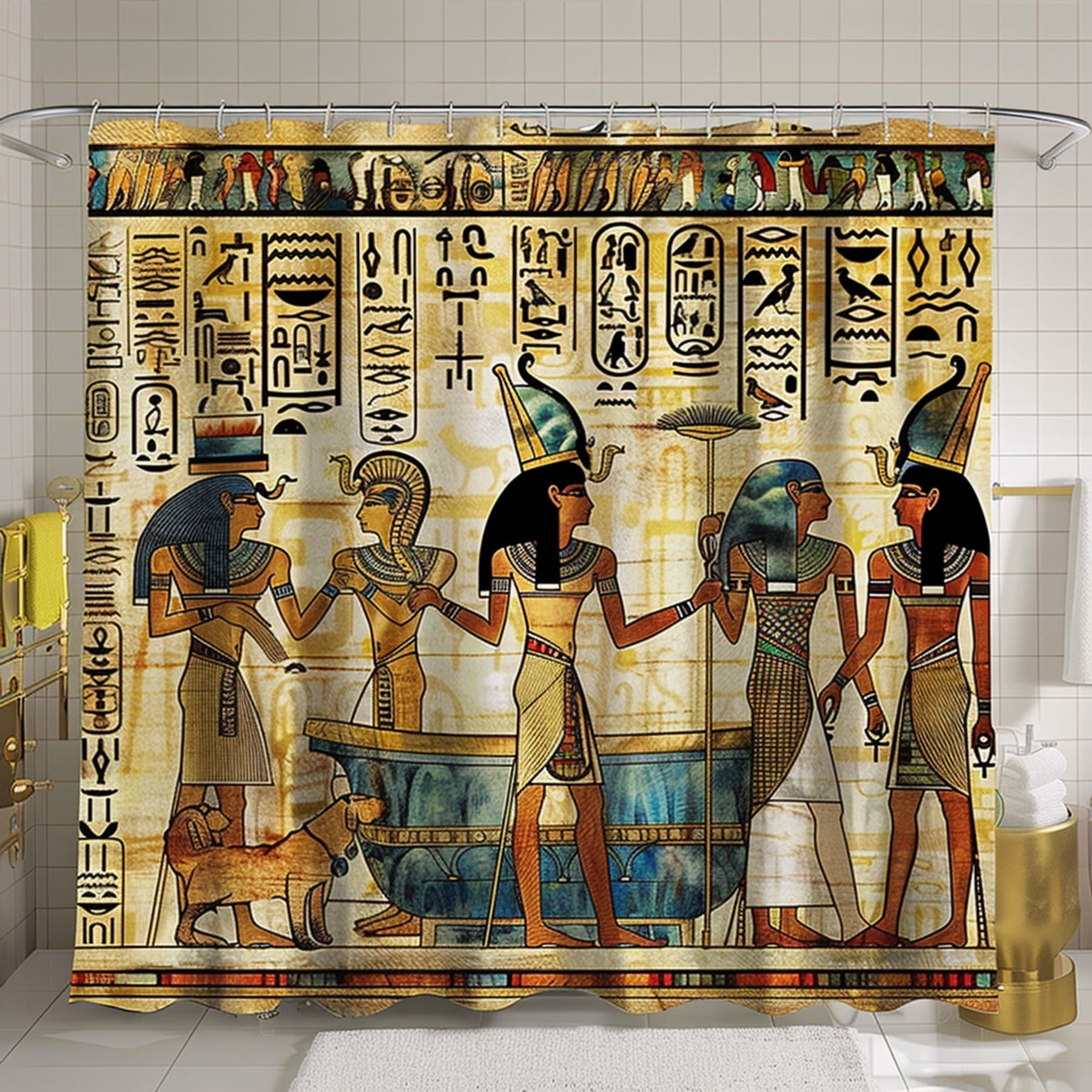Egyptian Symbols Shower Curtain Ancient Nile Valley Culture Bathroom ...
