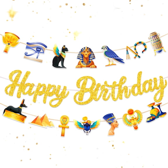 Egyptian Theme Birthday Banner - Mystic Pharaoh Gold & Blue Decor for Ancient Egyptian Themed Party Celebrations