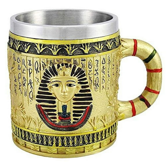 Egyptian Theme Golden King Tut Pharaoh of Egpyt Dynasty Beer Stein Tankard Coffee Cup Mug Great Gift For Ancient Egyptian Culture Lovers School Classroom Decor Office Desktop Accessory
