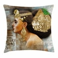 thumbnail image 1 of Egyptian Throw Pillow Cushion Cover, Woman Queen Cleopatra Profile Historical Art Scene with Pyramid Sphinx Jewelry, Decorative Square Accent Pillow Case, 20 X 20 Inches, Golden Brown, by Ambesonne, 1 of 2