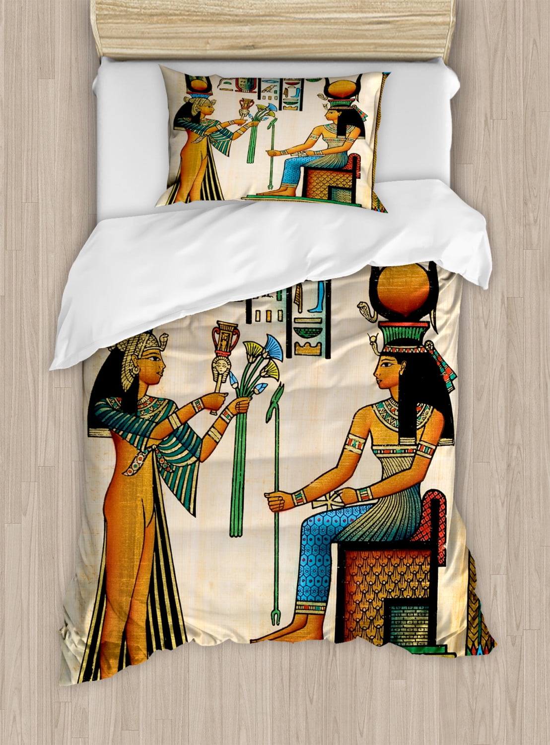Queen Size Multicolor Egyptian Papyrus Duvet Cover Set
