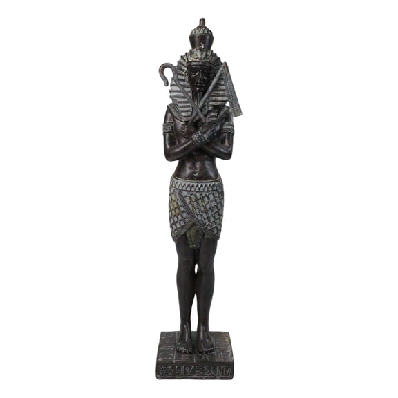 Egyptian Warrior King Pharaoh With Nemes Crook And Flail Standing On Base Statue