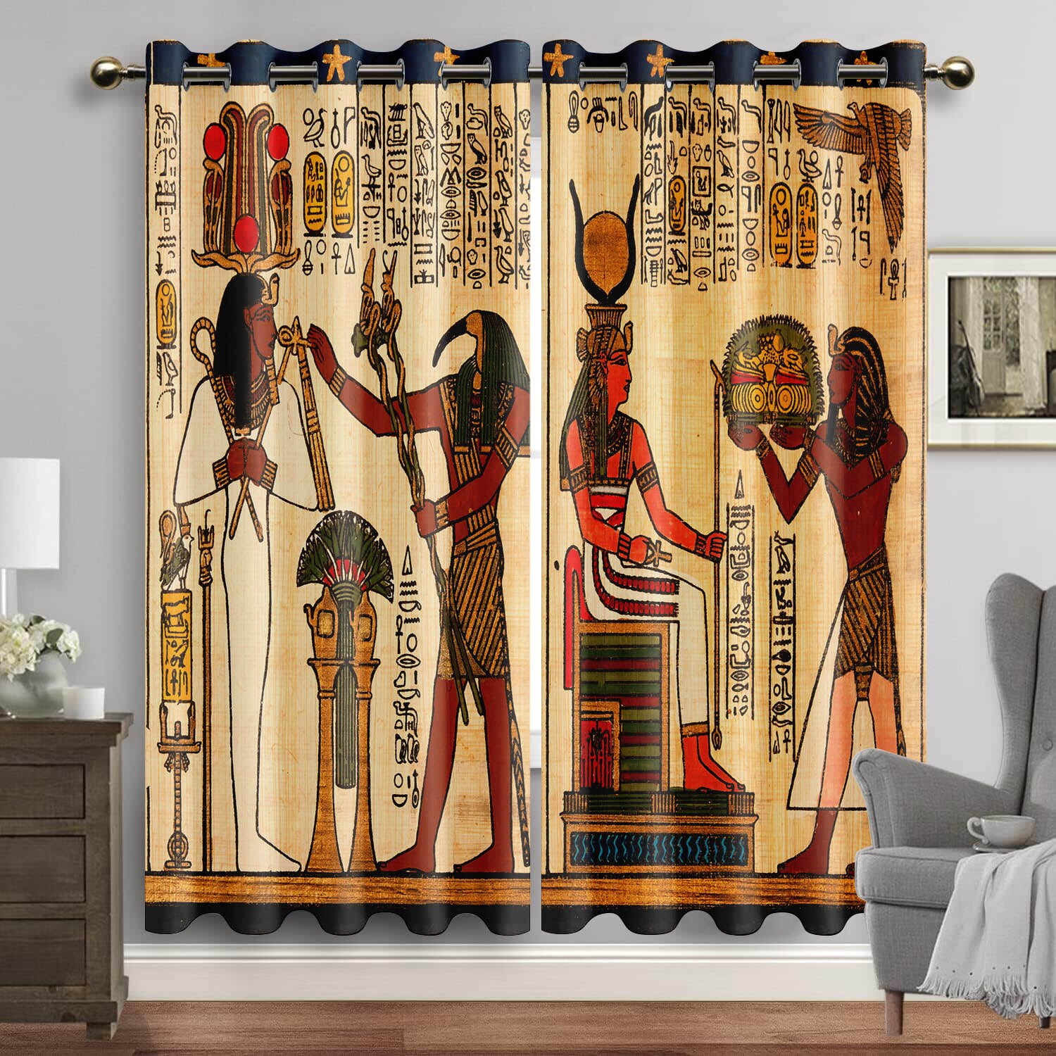 Egyptian Window Curtains Ancient Gods Curtain for Living Room Luxury Egypt Hieroglyphics Drapes