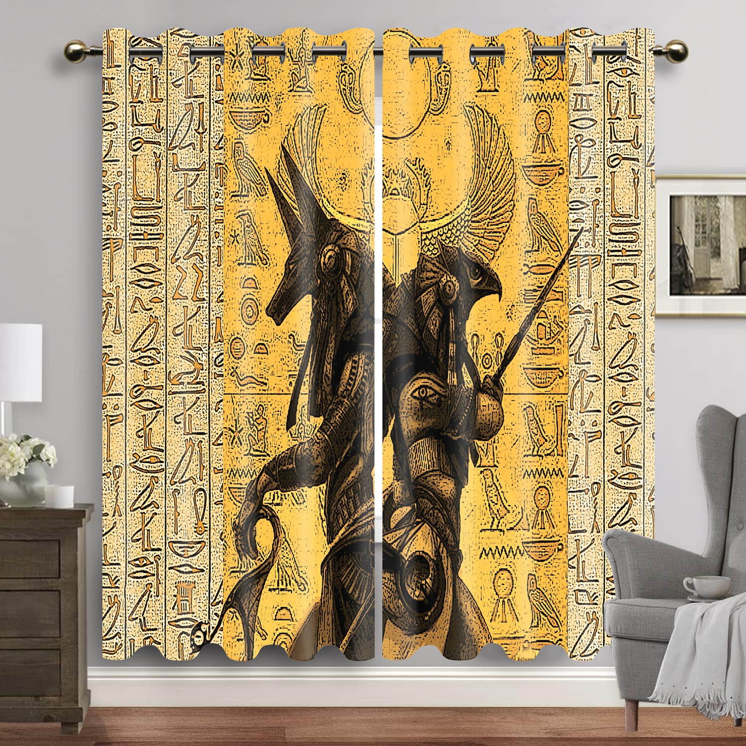 Egyptian Window Curtains Ancient Gods Curtain for Living Room Luxury