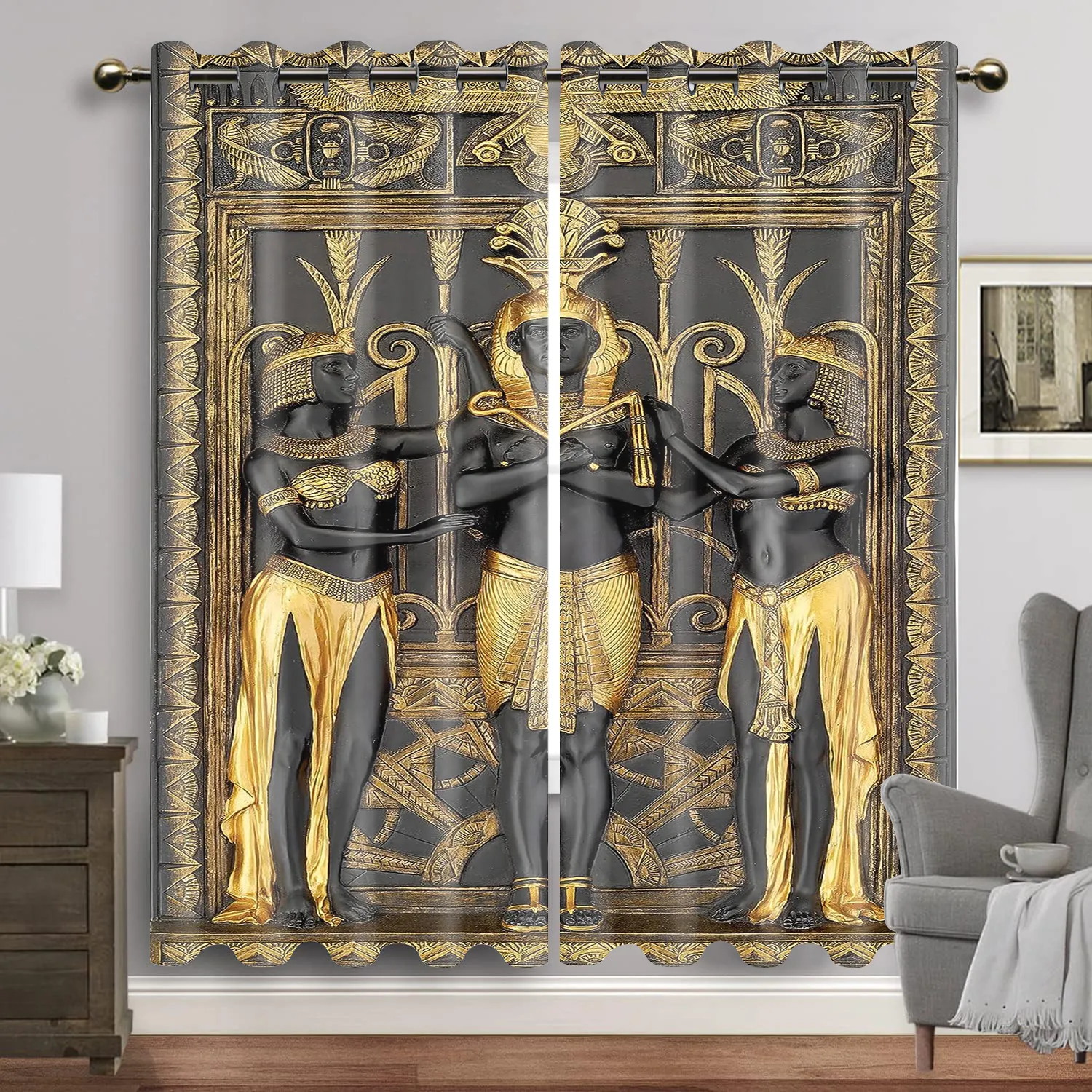Egyptian Window Curtains Ancient Gods Curtain for Living Room Luxury