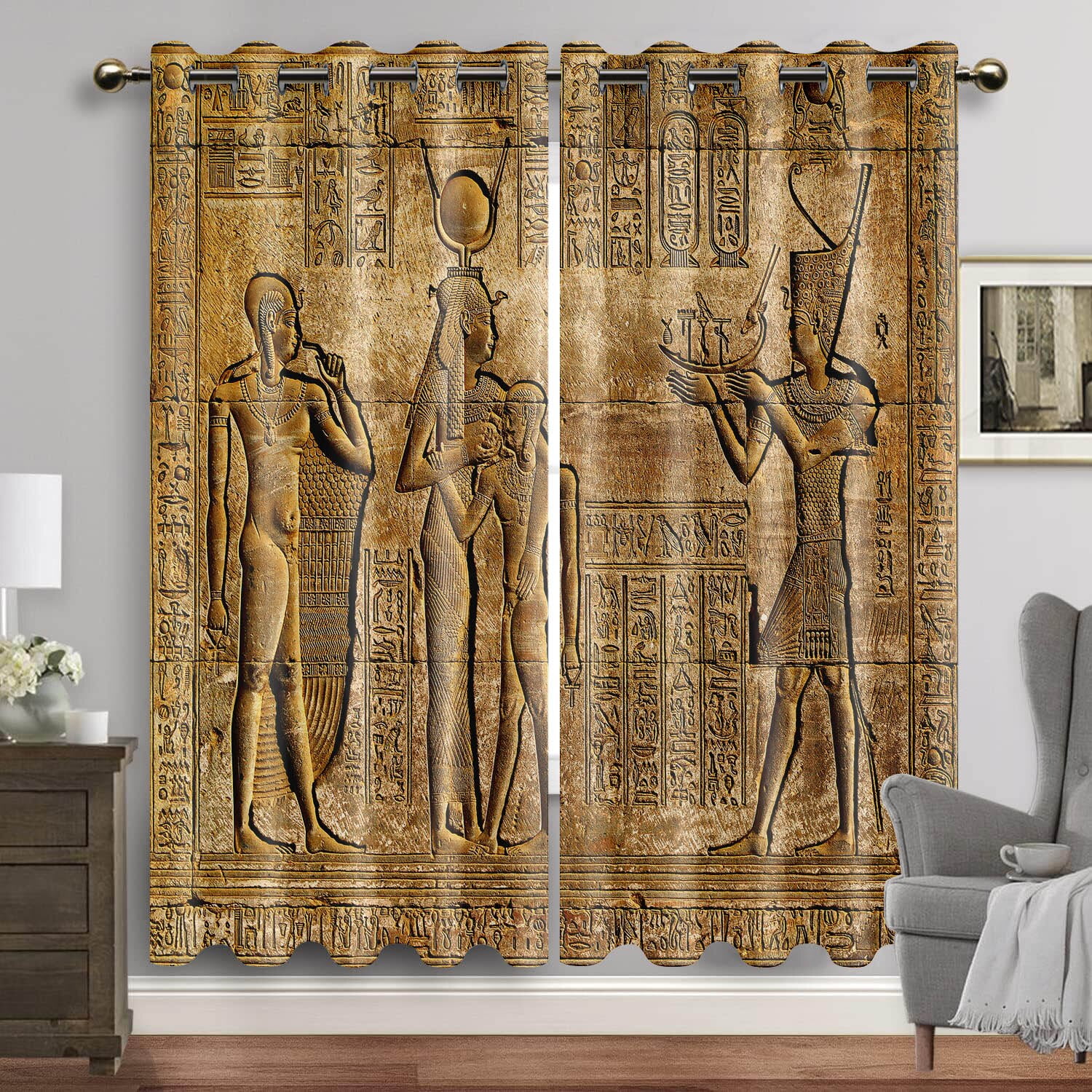 Egyptian Window Curtains Ancient Gods Curtain for Living Room Luxury Egypt Hieroglyphics Drapes