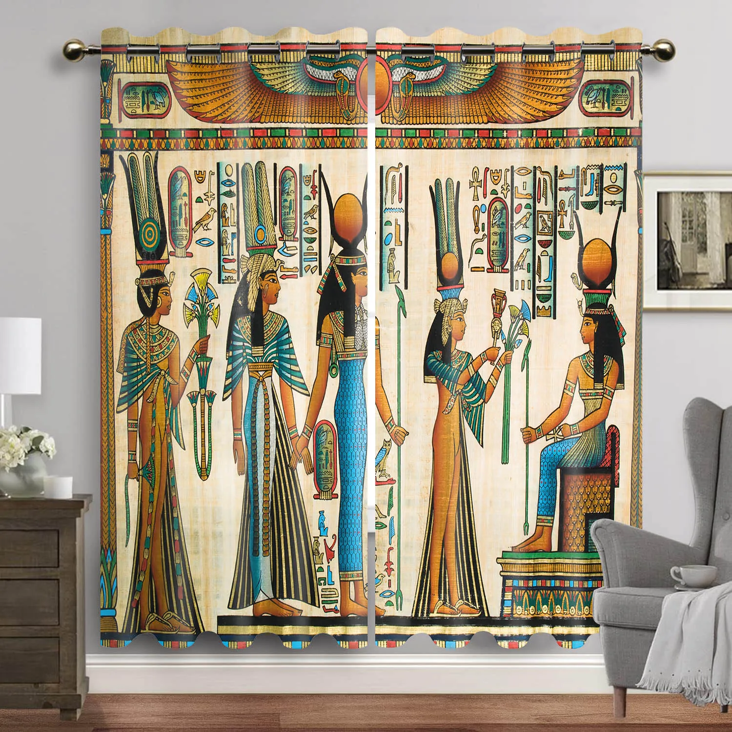 Egyptian Window Curtains Ancient Gods Curtain for Living Room Luxury