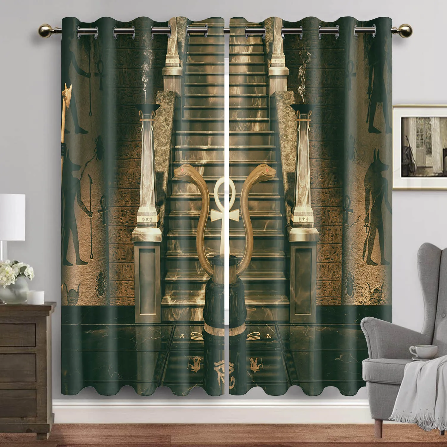 Egyptian Window Curtains Ancient Gods Curtain for Living Room Luxury