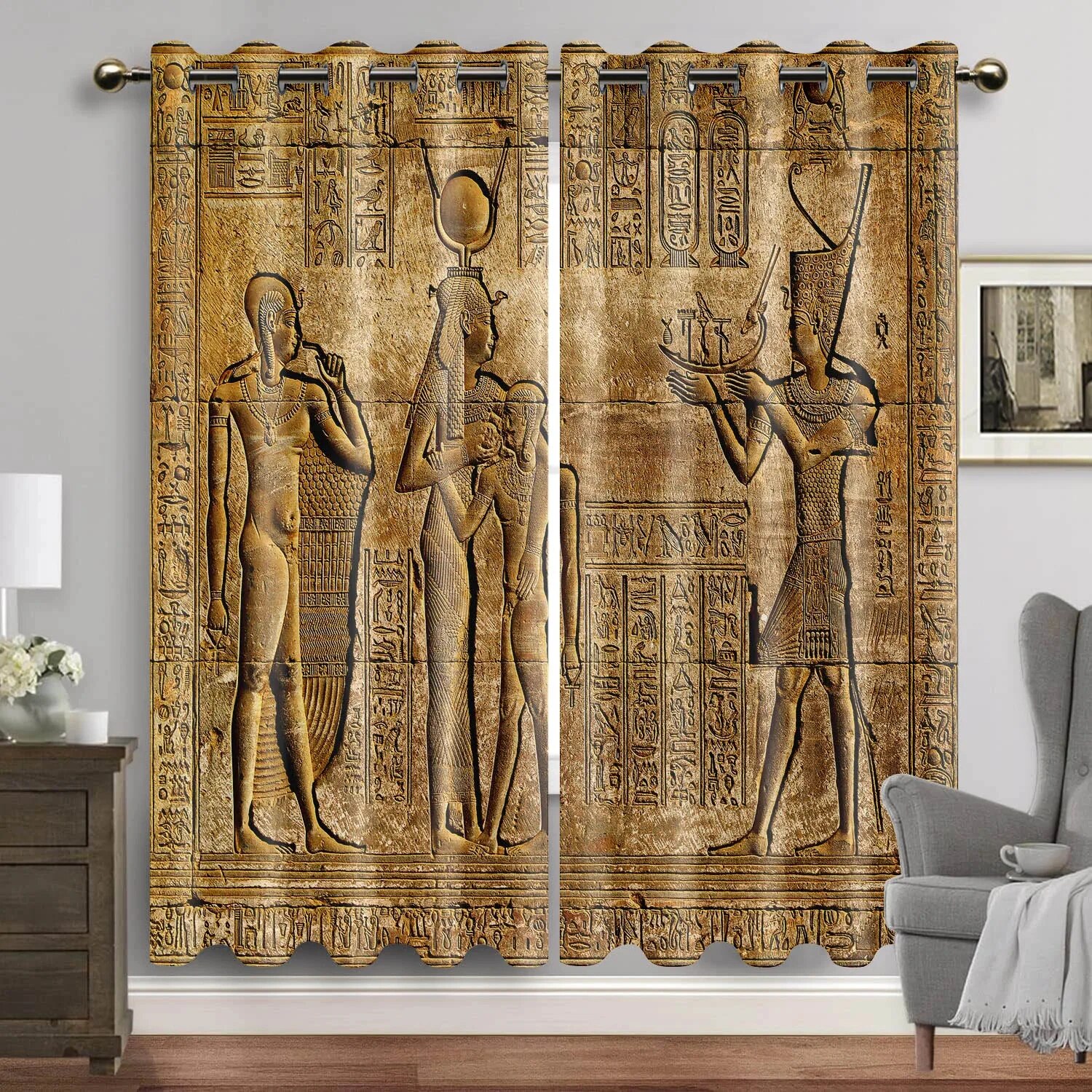 Egyptian Window Curtains for Living Room Egypt Hieroglyphics Old