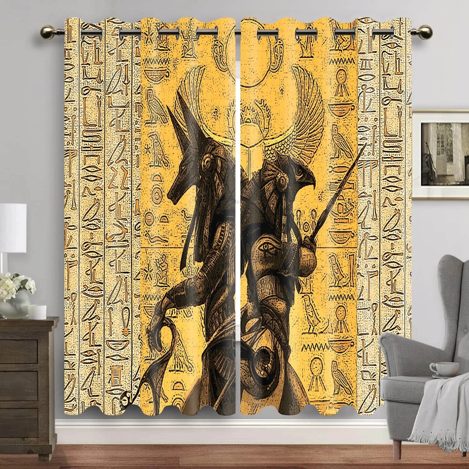 Egyptian Window Curtains for Living Room Egypt Hieroglyphics Old