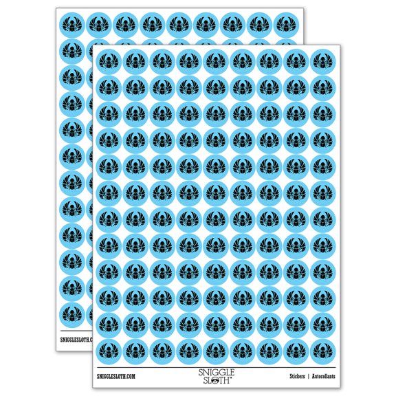 Egyptian Winged Scarab Beetle Pharaoh Mummy Amulet Insect Bug Round Sticker Set - Light Blue - Gloss Finish - 0.50" Size