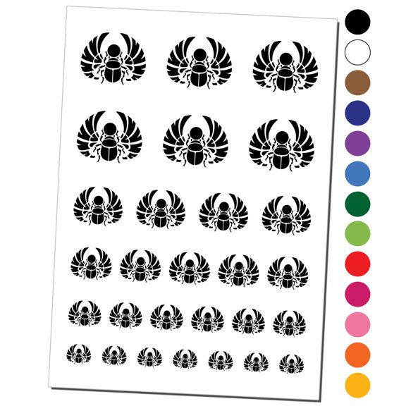 Egyptian Winged Scarab Beetle Pharaoh Mummy Amulet Insect Bug Water Resistant Temporary Tattoo Set Fake Body Art Collection - Red