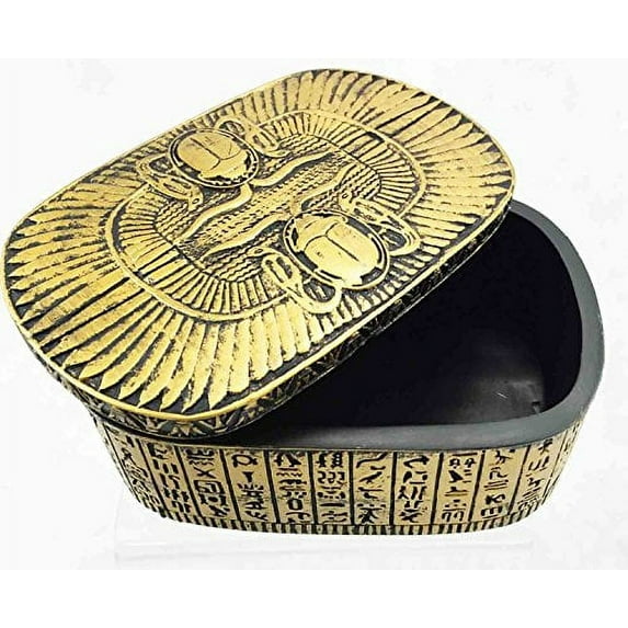 Egyptian Winged Scarab Ra Solar Amulet Hieroglyph Beautiful Jewelry Box Trinket
