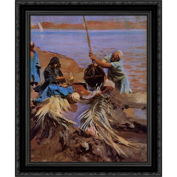 Egyptians Raising Water from the Nile 20x23 Black Ornate Wood Framed Canvas Art by Sargent, John Singer