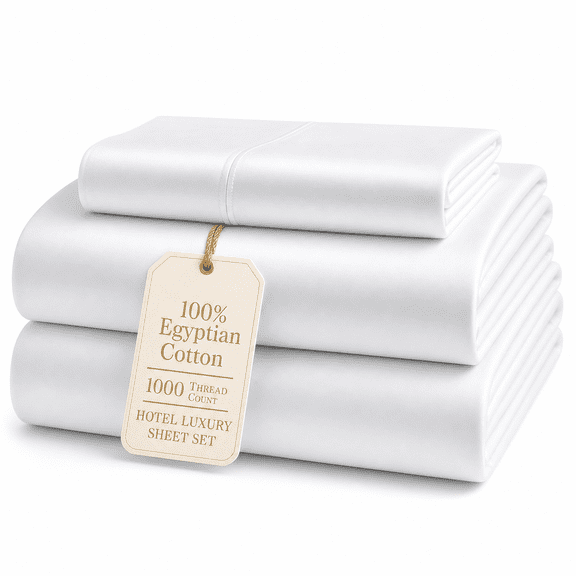 Egyptianton Sheets Set - 1000 Thread Count Soft &fy Luxury Hotel Style Thick Sheet Fully Elasticized Reinforsed Seams No White
