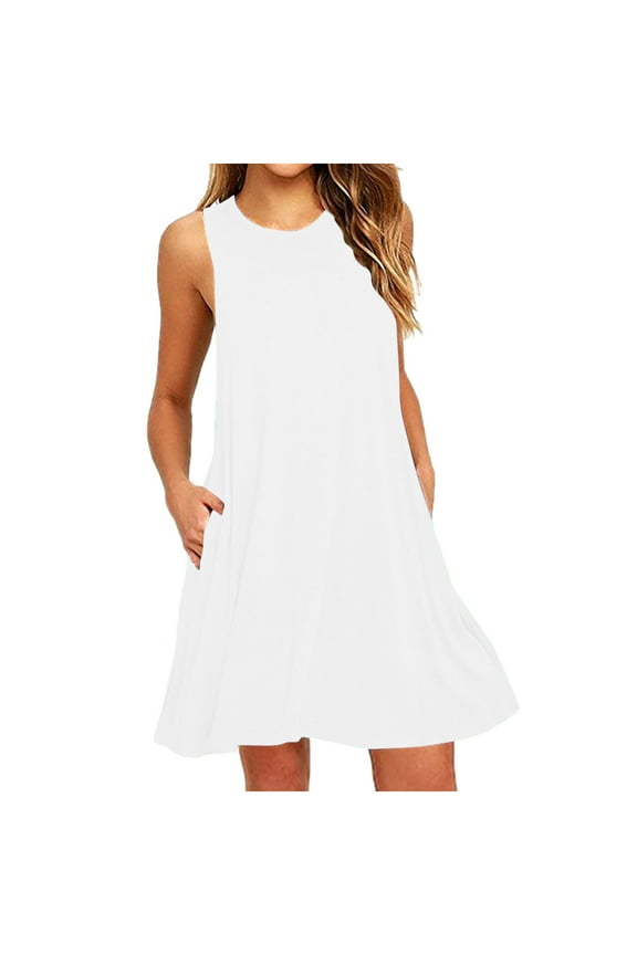 Summer Casual Dresses for Women Sleeveless Midi Dress Swing Tank Sundress Pleated Tshirt Dress S-2XL