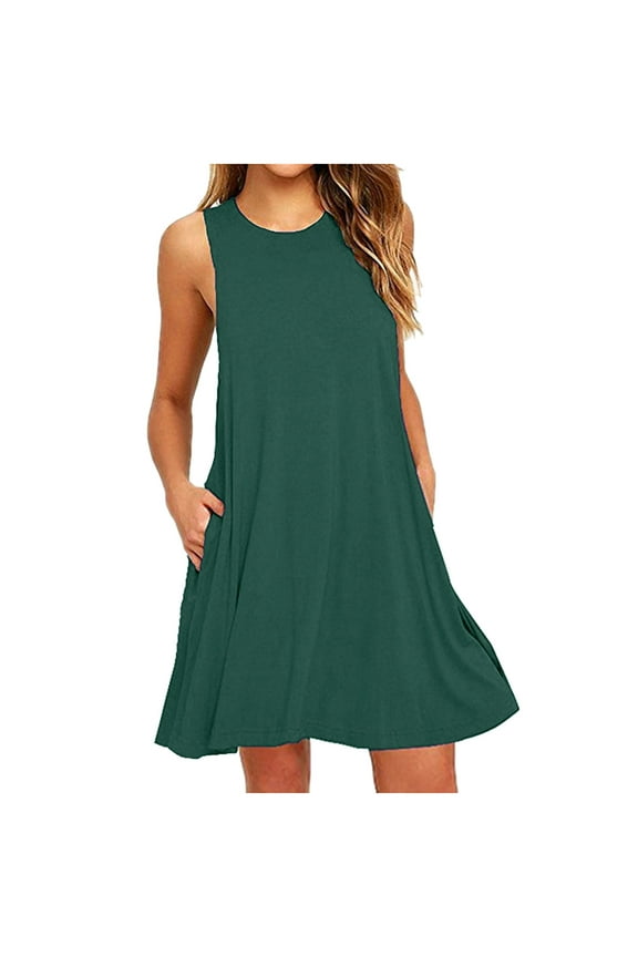 Summer Casual Dresses for Women Sleeveless Midi Dress Swing Tank Sundress Pleated Tshirt Dress S-2XL