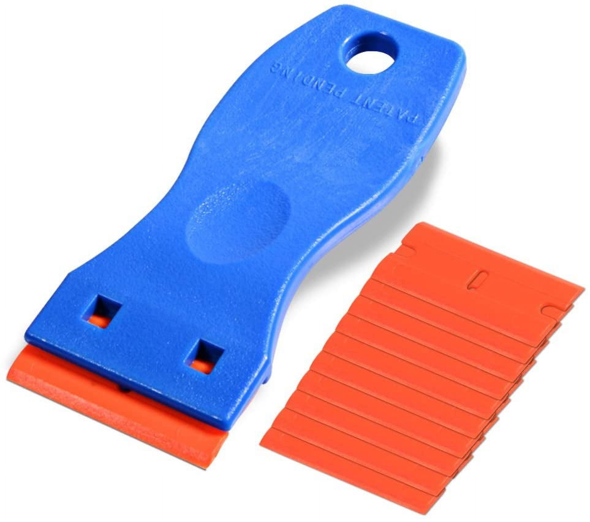 Ehdis 1.5-inch Plastic Razor Scraper with 10pcs Double Edged Plastic Blades for Removing Labels Stickers Decals on Glass Windows (Blue Color)