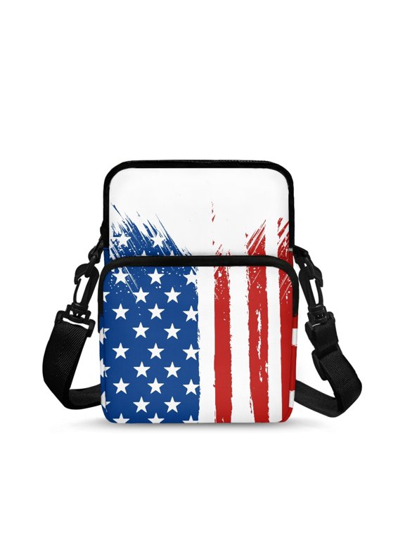 4th of July Crossbody Bag Featuring Distressed American Flag, Leakproof Portable Satchel for Travel and Shopping