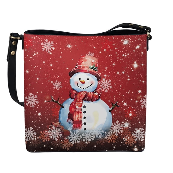 Eheartsgir Adjustable Strap Shoulder Crossbody Purse for Travel Shopping, Snowman Durable Shoulder Purse PU Material Bucket Crossbody Bag
