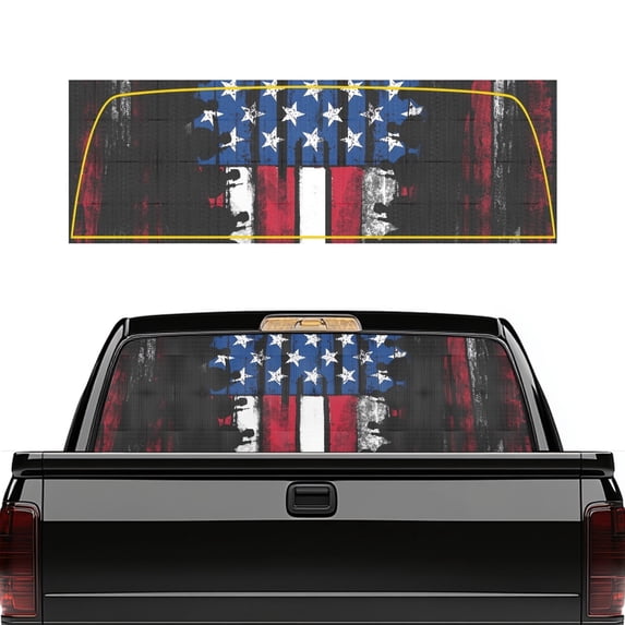 Eheartsgir American Flag Rear Window Decals 66.9 x 22.4 Inch Pickup Car Window Stickers for Most Pickup Trucks, Vinyl Perforated Car Rear Windshield Sunshade