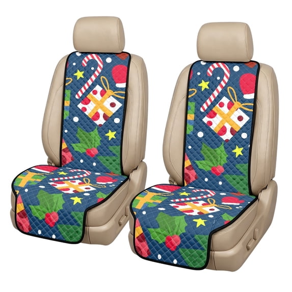 Eheartsgir Anti-Dust Car Front Seat Covers for Most Vehicles, Quilted Padded Fabric Non-Slip Car Seat Covers, Christmas Holiday Print