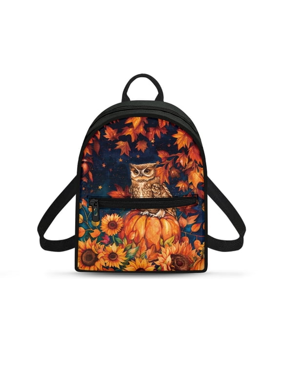 Autumn Owl Pattern Front Pocket Mini Bags, Waterproof Outdoor Backpack Purse with Lightweight for Walking Gym