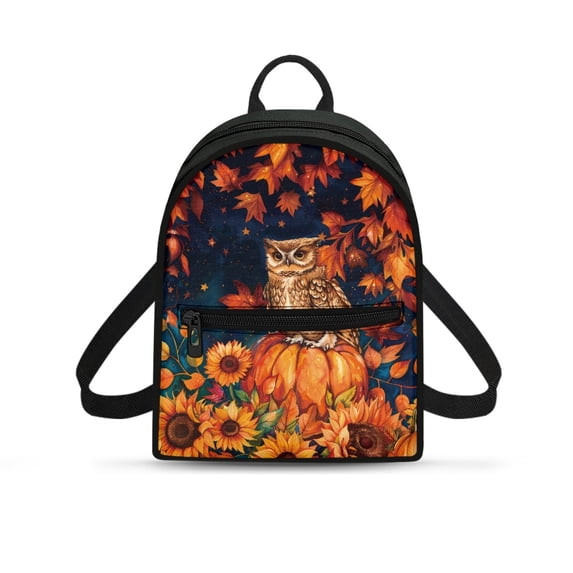 Eheartsgir Autumn Owl Pattern Front Pocket Mini Bags, Waterproof Outdoor Backpack Purse with Lightweight for Walking Gym