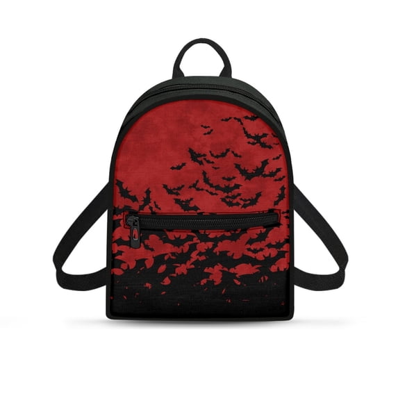 Eheartsgir Black Bat Red Pattern Small Backpack, Lightweight Polyester Handbag Daypack for Daily Work, with Front Pocket Backpack Purse for Women