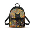 thumbnail image 1 of Eheartsgir Black Cat Floral Print Lightweight Mini Backpack, Adjustable Strap Travel Backpack with Zipper for Shopping Outdoor, 1 of 8