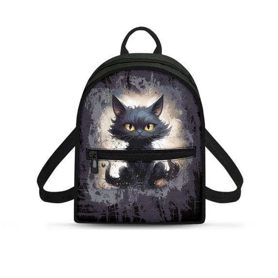 Eheartsgir Black Cat Pattern Zipper Mini Backpack, Easy to Carry Travel Daypack with Practical for Work Outdoor